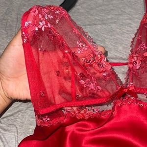 NWOT Red Victoria Secret Satin Lace Slip Dress (Size Medium)